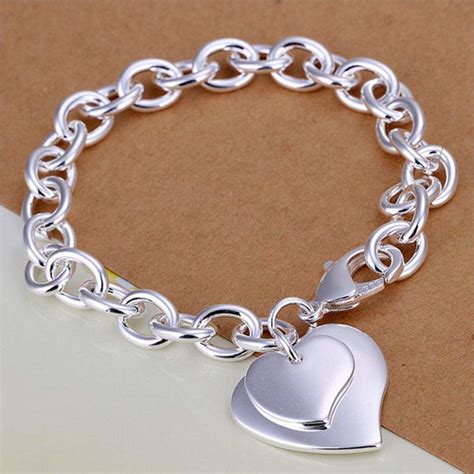 silver bracelets with heart charm